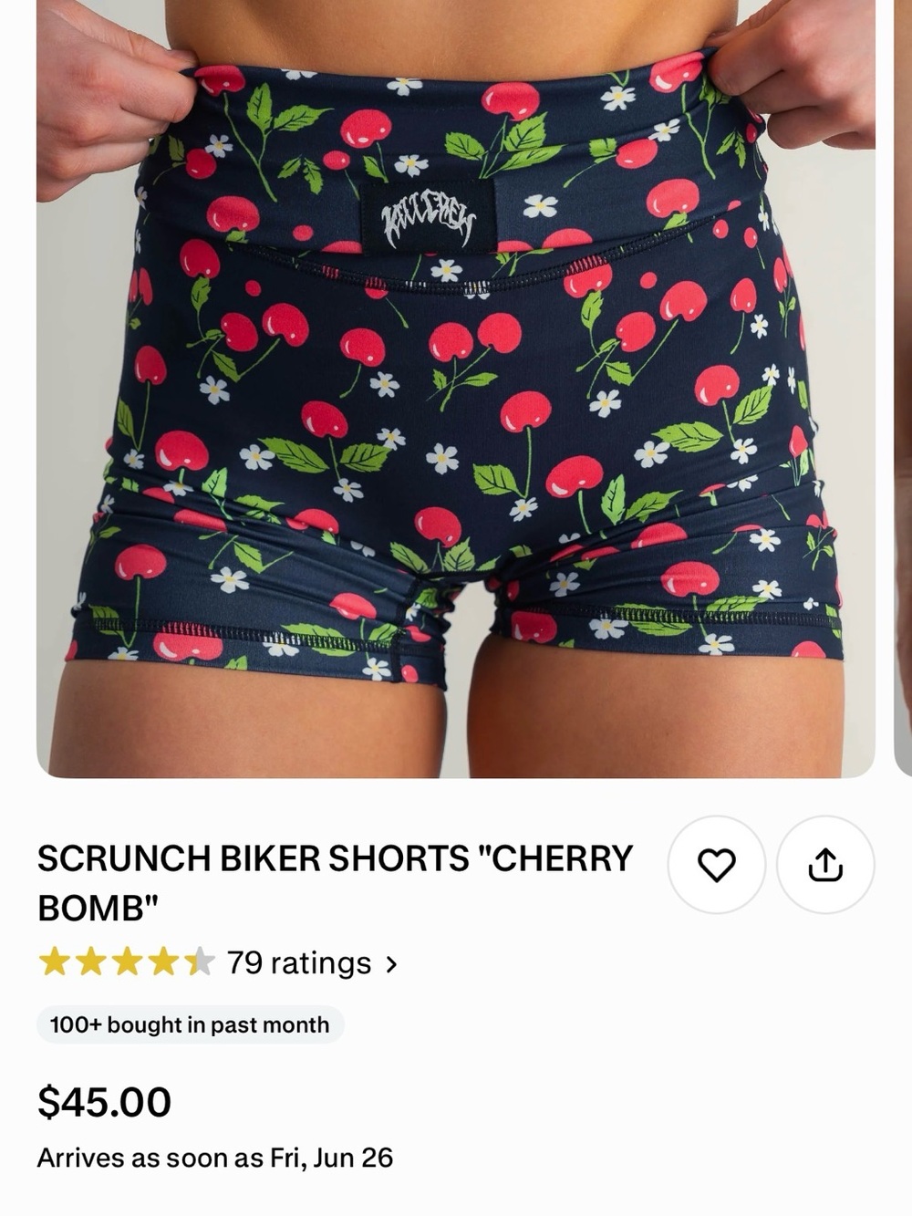 Kill Crew Navy Scrunch Bike Shorts with Cherry Print